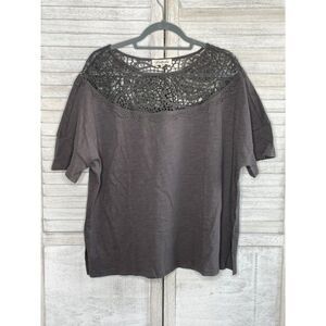 Listicle Gray Oversized Short Sleeve Crochet Top Size Small NEW
